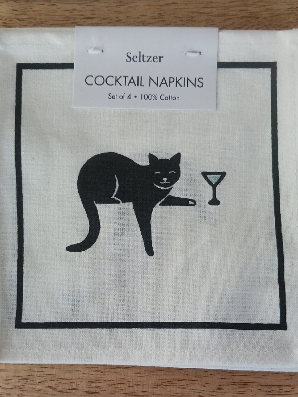 Cat with a Cocktail Napkins 100%Cotton NWT Playful Addition To Your Bar Cart!